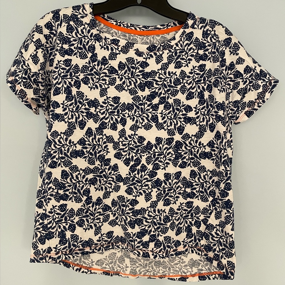 Uniqlo Women Floral Printed Short Sleeve Crew neck T-Shirt Tee Top White & Blue